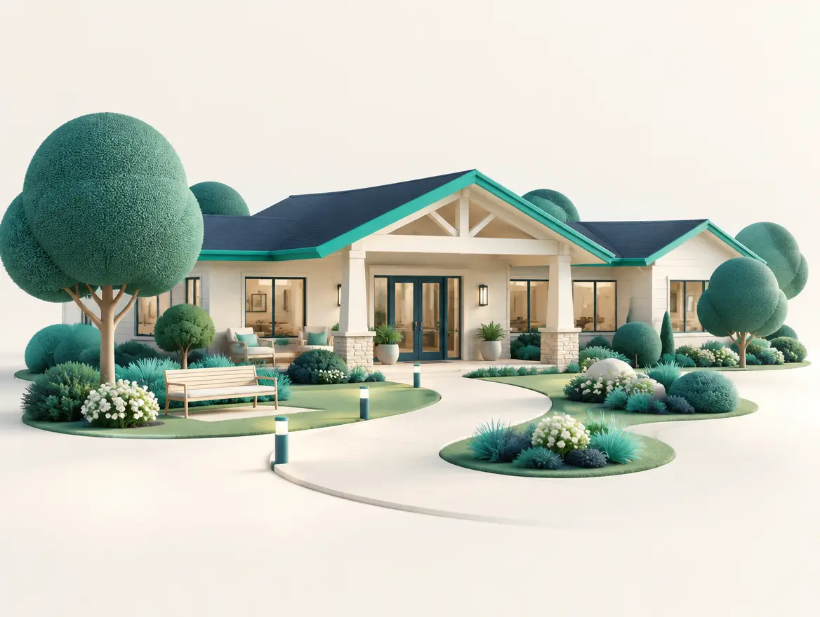 Stylized illustration of a senior living community